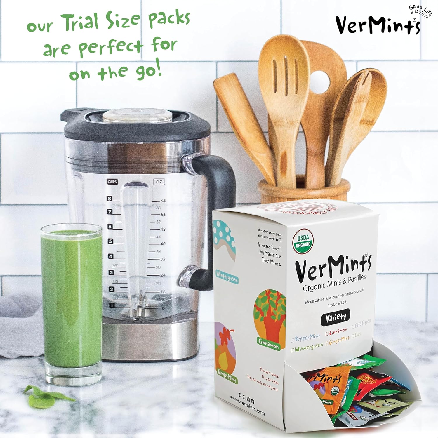 Vermints Organic Breath Mints – Travel Size Peppermints, Ginger Mints, Wintergreen, Cinnamon, Chai & Cafe Express Flavored Candy - Non-Gmo, Gluten-Free, Vegan & Kosher Healthy Refresh - 120 Count : Grocery & Gourmet Food