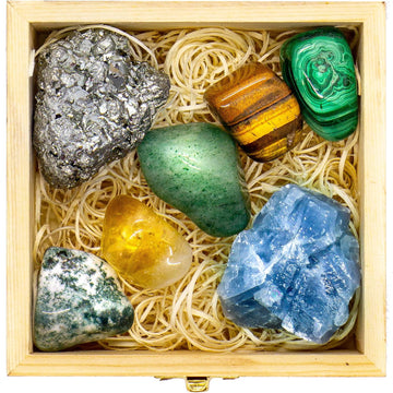 Crystalya Large Premium Crystals And Healing Stones In Wooden Gift Box + 50Pg Ebook – 7 Chakra Tumbled Gemstones, Amethyst Crystal, Rose Quartz, Quartz Crystal Point, And Info Guide, Made In U.S.A
