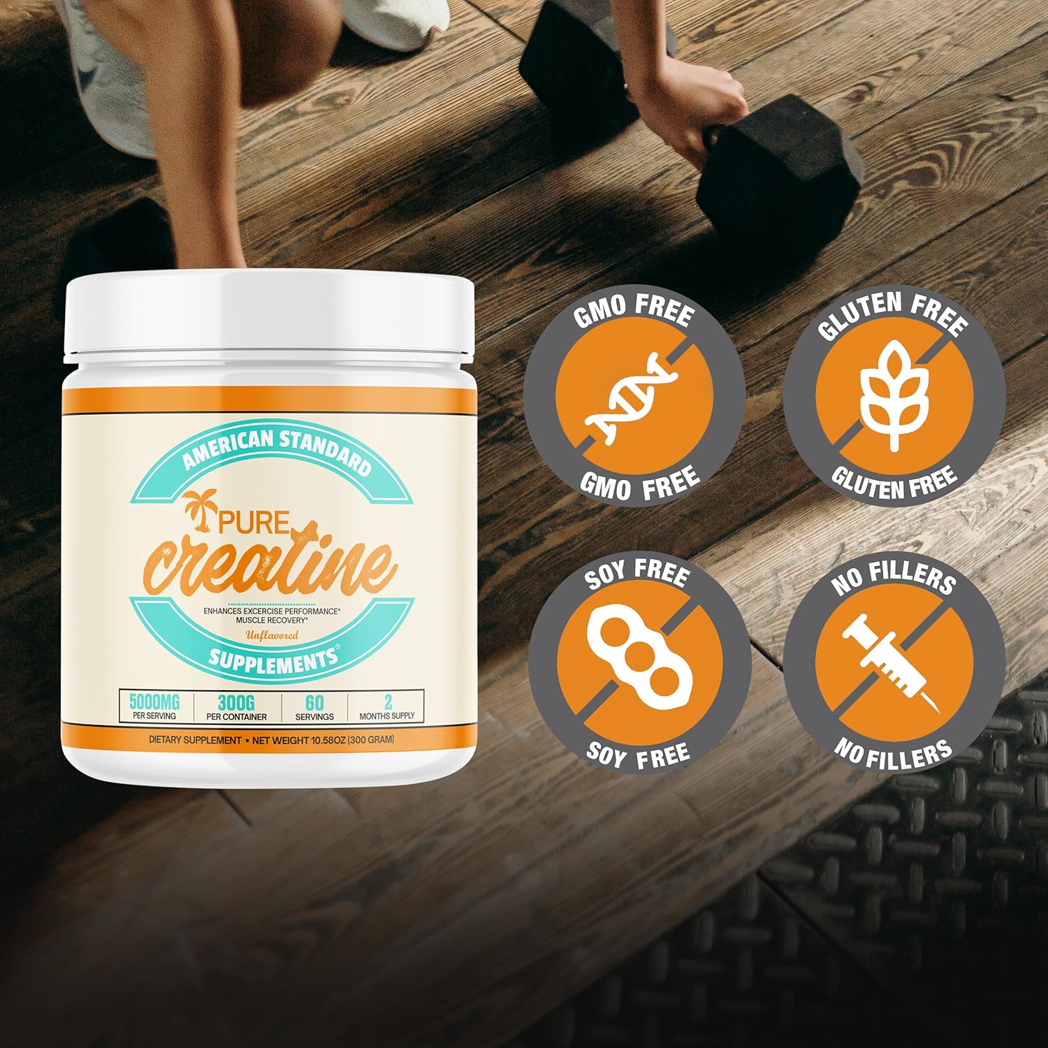 American Standard Supplements Pure Creatine Monohydrate Micronized Powder - Micronized Creatine Monohydrate Powder - Unflavored - 5000Mg Per Serving - 60 Servings (300G)