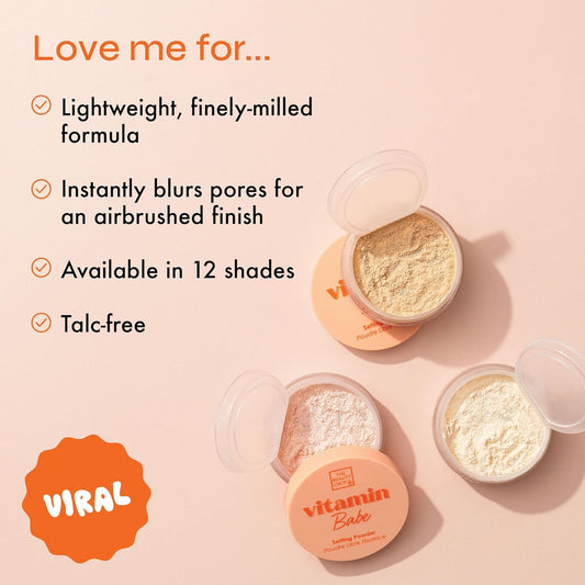 The Beauty Crop Vitamin Babe Setting Powder - Talc-Free Loose Powder For Flawless Finish - Peach Shade - 0.35 Oz