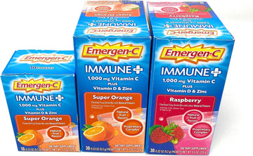 Emergen-C Immune+ Dietary Supplement Fizzy Drink Mix Powder, Super Orange and Raspberry