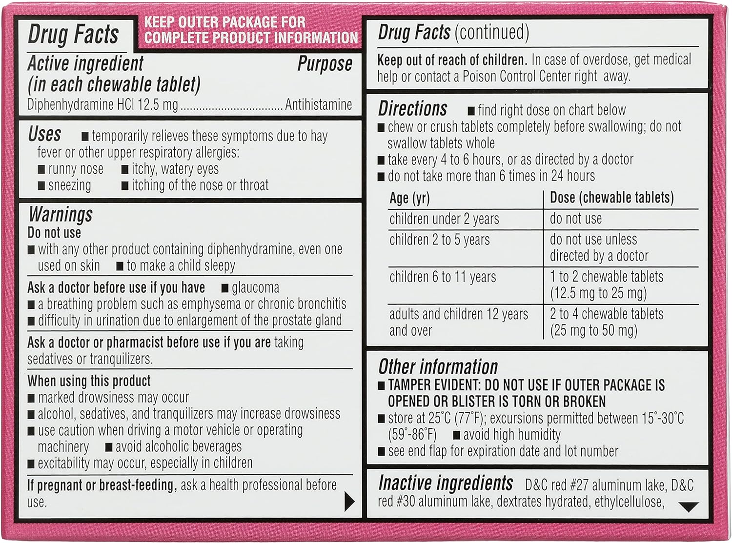 Rite Aid Children's Diphenhydramine 12.5mg Allergy Relief, Cherry - 18 Chewable Tablets, Indoor and Outdoor Allergy Symptom Reliever : Health & Household