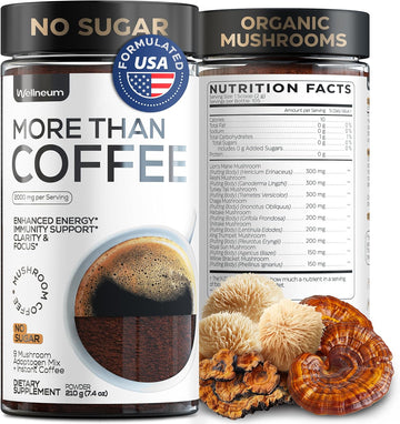 Mushroom Coffee - 9 Mushroom Adaptogen Mix - Lion'S Mane, Chaga, Turkey Tail, Reishi, Shiitake - Instant Coffee Powder For Gut Health, Immunity, Energy, Brain Boost - No Gmo, Sugar Free, Keto-Friendly