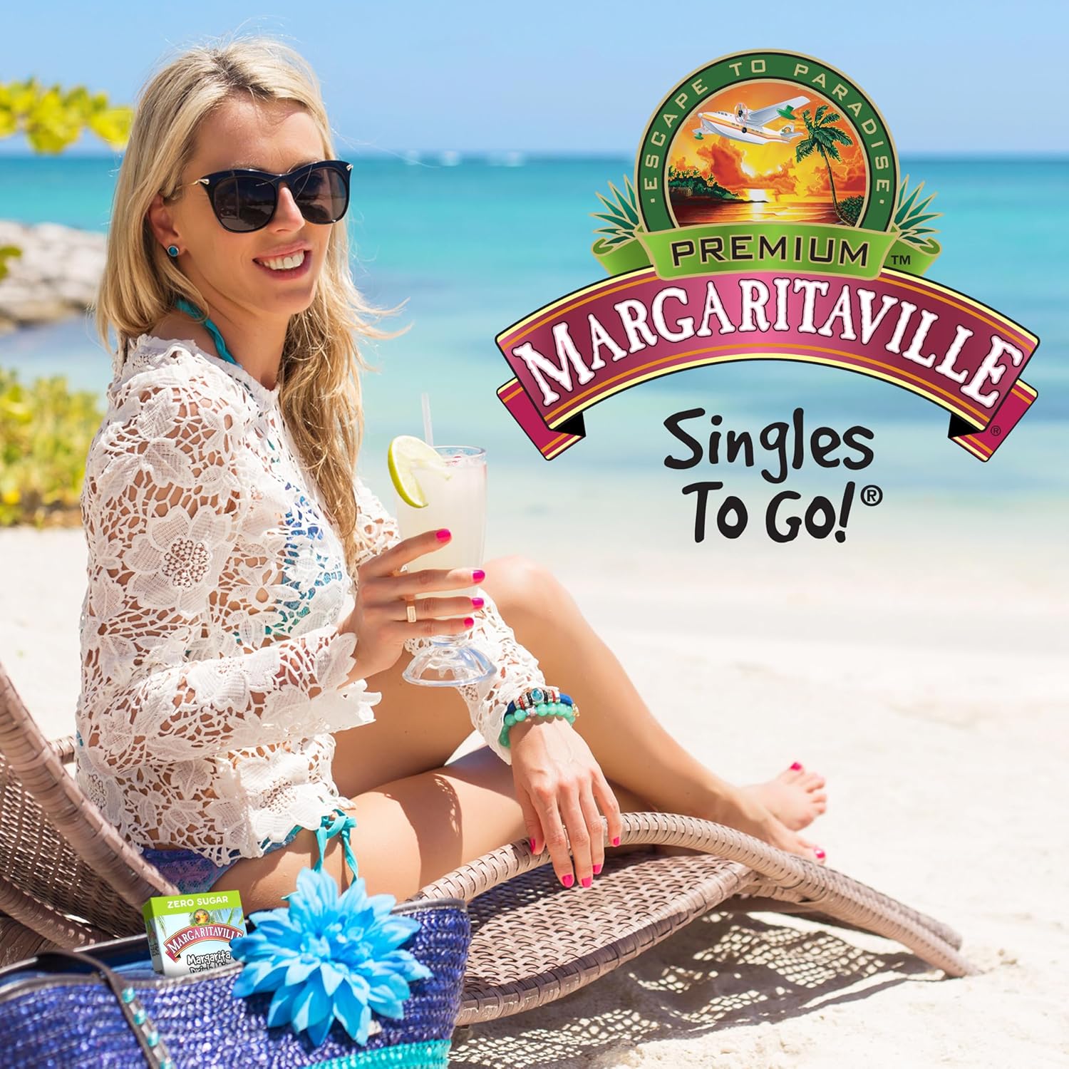 Margaritaville Singles To Go Water Drink Mix, Variety Pack, Includes 4 Flavors: Caribbean Fruit Punch, Pina Colada, Strawberry Daiquiri, And Margarita,1 Box (40 Single Servings)