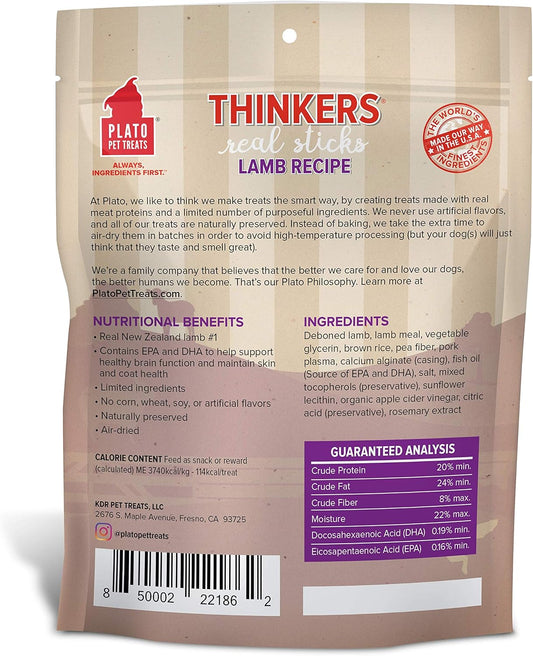 Plato Pet Treats Air Dried Dog Treats Lamb Thinkers Sticks, Natural Dog Treats, Real Meat, Air Dried, Made In The Usa, 18Oz