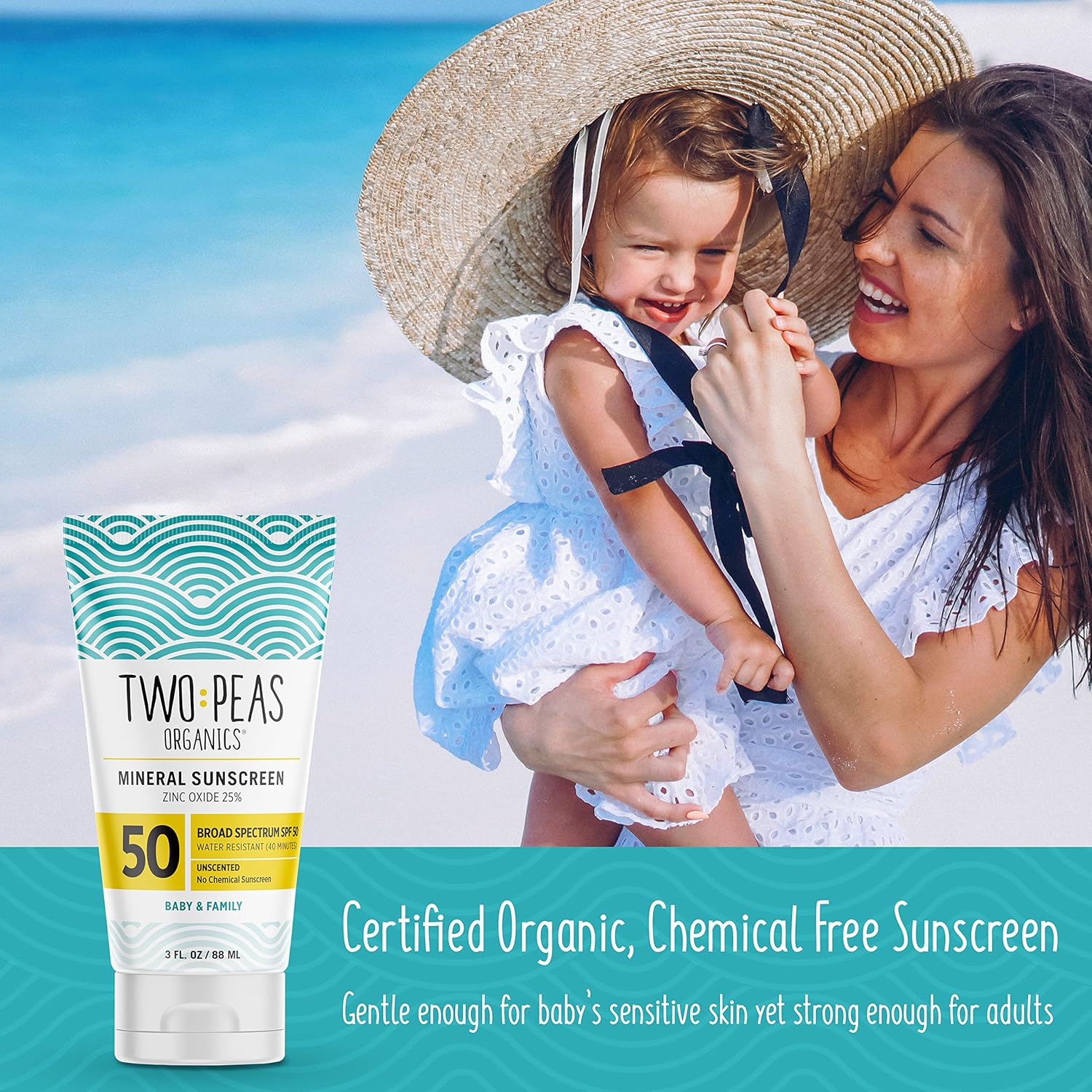 All Natural Organic Spf 50 Sunscreen Lotion - Coral Reef Safe - Baby, Kid & Family Friendly - Chemical Free Mineral Based Formula - Waterproof & Unscented (2)