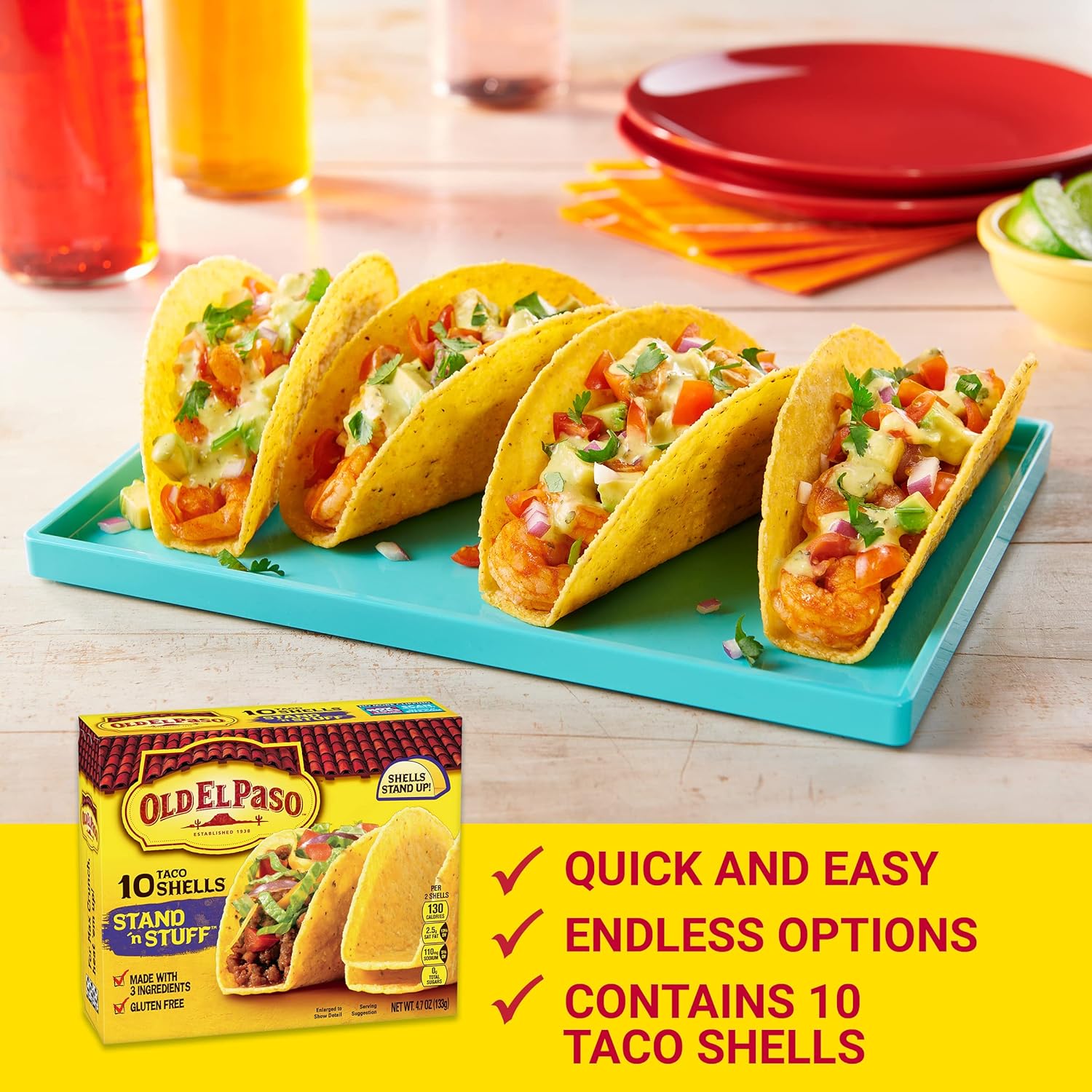 Old El Paso Stand 'N Stuff Taco Shells, Gluten Free, 10-count