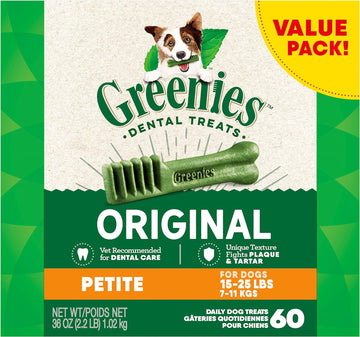 Greenies Original Petite Natural Dental Care Dog Treats, 36 Oz. Pack (60 Treats)