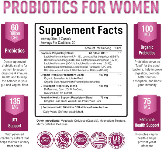 Purely Optimal Womens Probiotics 60 Billion Cfu W/Organic Prebiotics & Digestive Enzymes (30 Count)