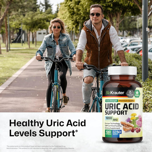 Bio Krauter Uric Acid Support Capsules 1200 Mg Blend - 100 Count - Kidney Supplement W/Tart Cherry 10:1 Extract - Milk Thistle & Turmeric Extract - Vegan