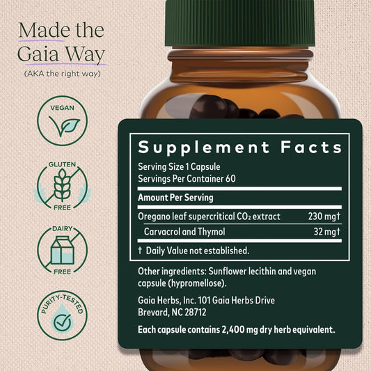 Gaia Herbs Oil Of Oregano - Immune And Antioxidant Support Supplement To Help Sustain Overall Well-Being - With Oregano Oil, Carvacrol, And Thymol - 60 Vegan Liquid Phyto-Capsules (30-Day Supply)