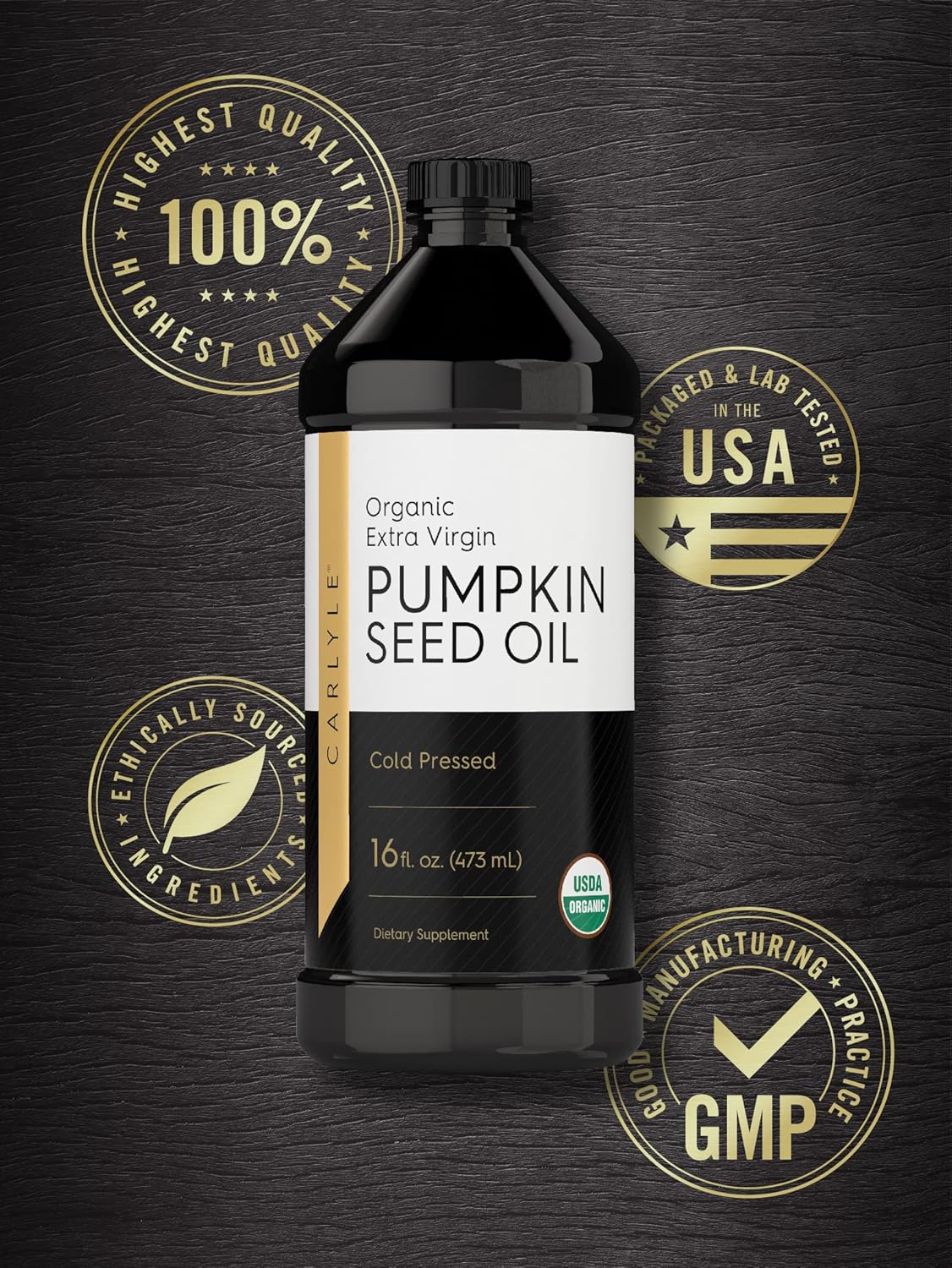 Carlyle Pumpkin Seed Oil 16Oz Organic Cold Pressed | Extra Virgin | Vegetarian, Non-Gmo, Gluten Free | Safe For Cooking | Great For Hair And Face