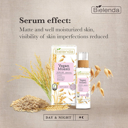 Bielenda Vegan Muesli - Effect Matte And Well Moisturized Skin, Visibility Of Skin Imperfections Reduced - Vegan Muesli Matting Serum Oat + Wheat + Rice Milk - 30 Ml