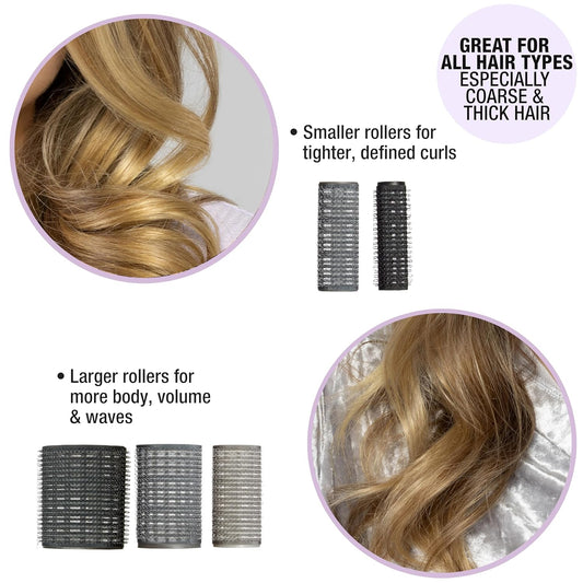 Conair Heatless Curlers 31 Count - Heatless Curls Overnight, Assorted Sizes - Self Grip Hair Rollers - Hair Styling Tools - Black & Gray - W/Storage Case