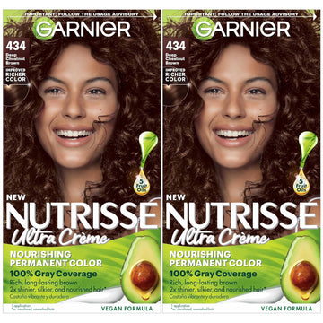 Garnier Hair Color Nutrisse Nourishing Creme, 434 Deep Chestnut Brown (Chocolate Chestnut) Permanent Hair Dye, 2 Count (Packaging May Vary)