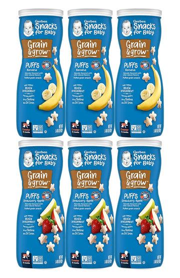 Gerber Graduates Puffs Cereal Snack, Banana and Strawberry Apple, 6 Count