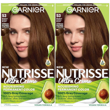 Garnier Hair Color Nutrisse Nourishing Creme, 53 Medium Golden Brown (Chestnut) Permanent Hair Dye, 2 Count (Packaging May Vary)