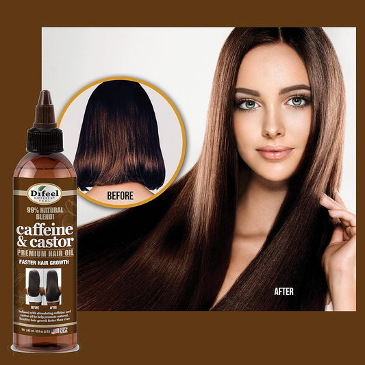 Difeel 99% Natural Premium Hair Oil - Caffeine & Castor Fastest Hair Growth, 8 Oz