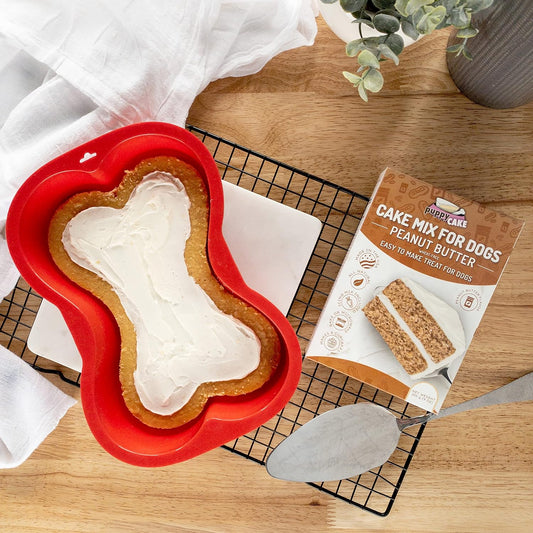 Puppy Cake Cake And Ice Cream All Natural Fluffy & Moist Dog Birthday Cake Kit In With Peanut Butter, Your Choice Of Ice Cream Mix, Bone Silicone Pan And 24 Candles (Bacon) Made In Usa