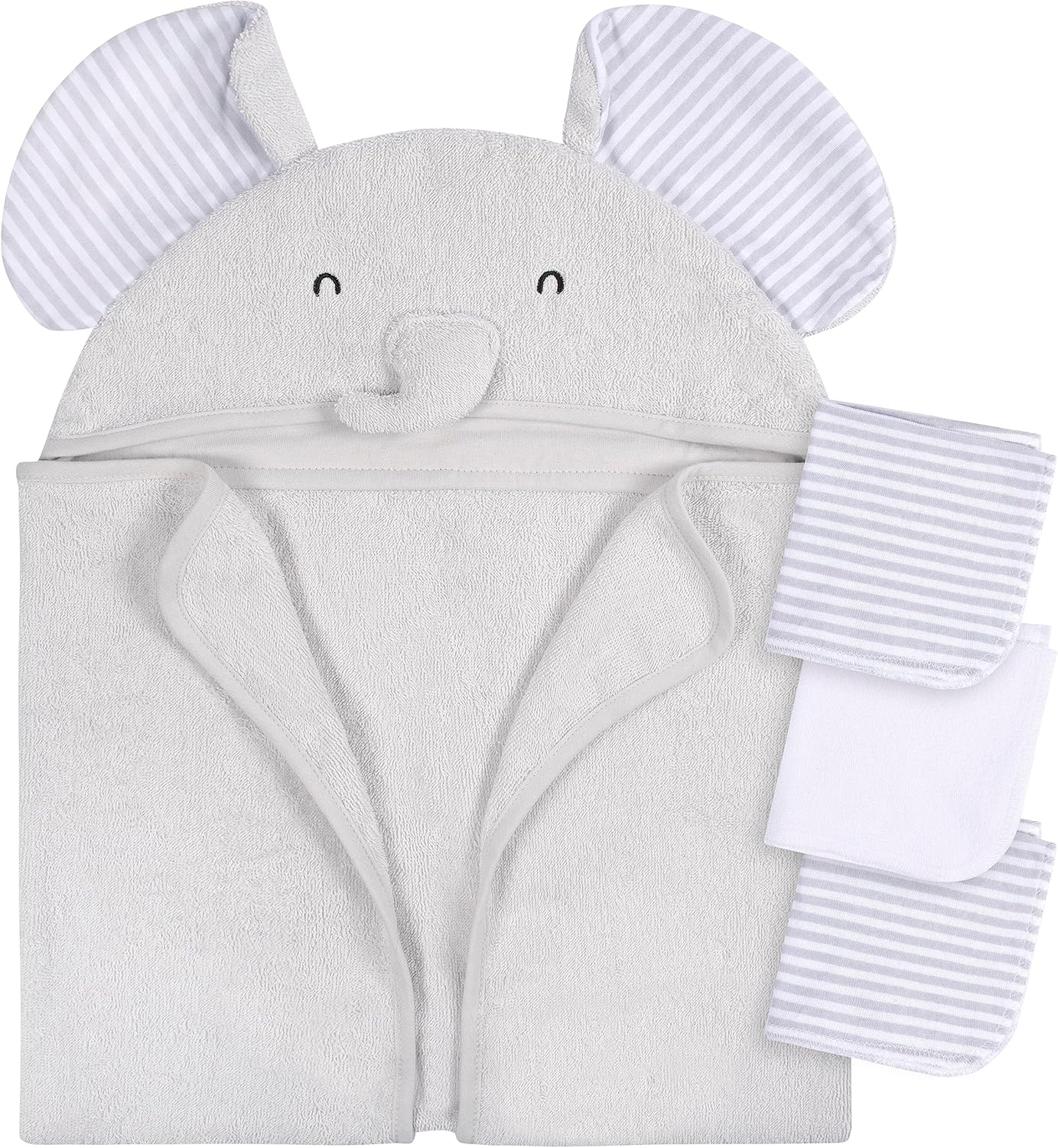 Gerber Baby 4 Piece Animal Character Hooded Towel And Washcloth Set, Charcoal Dino, One Size