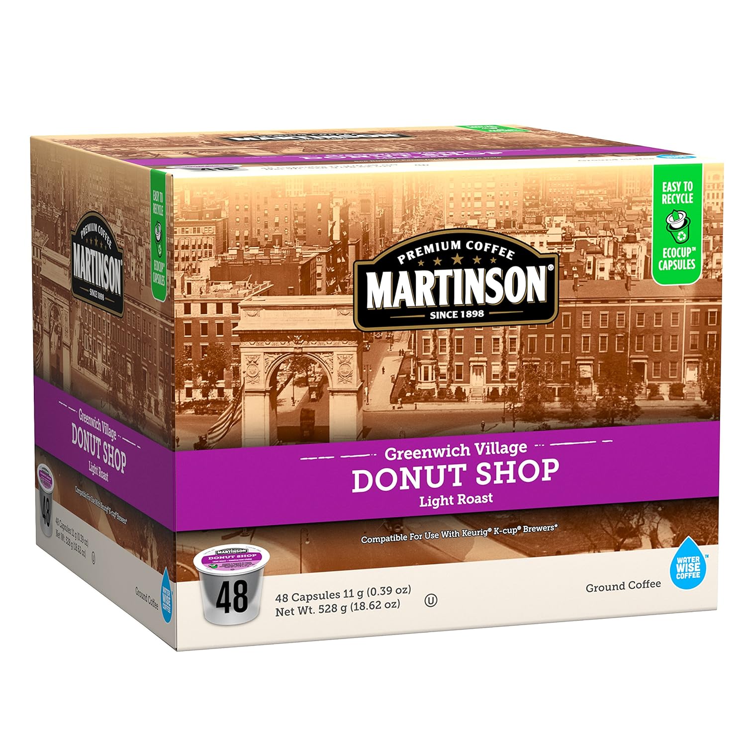 Martinson Single Serve Coffee Capsules, Donut Shop, Compatible with Keurig K-Cup Brewers, 48 Count