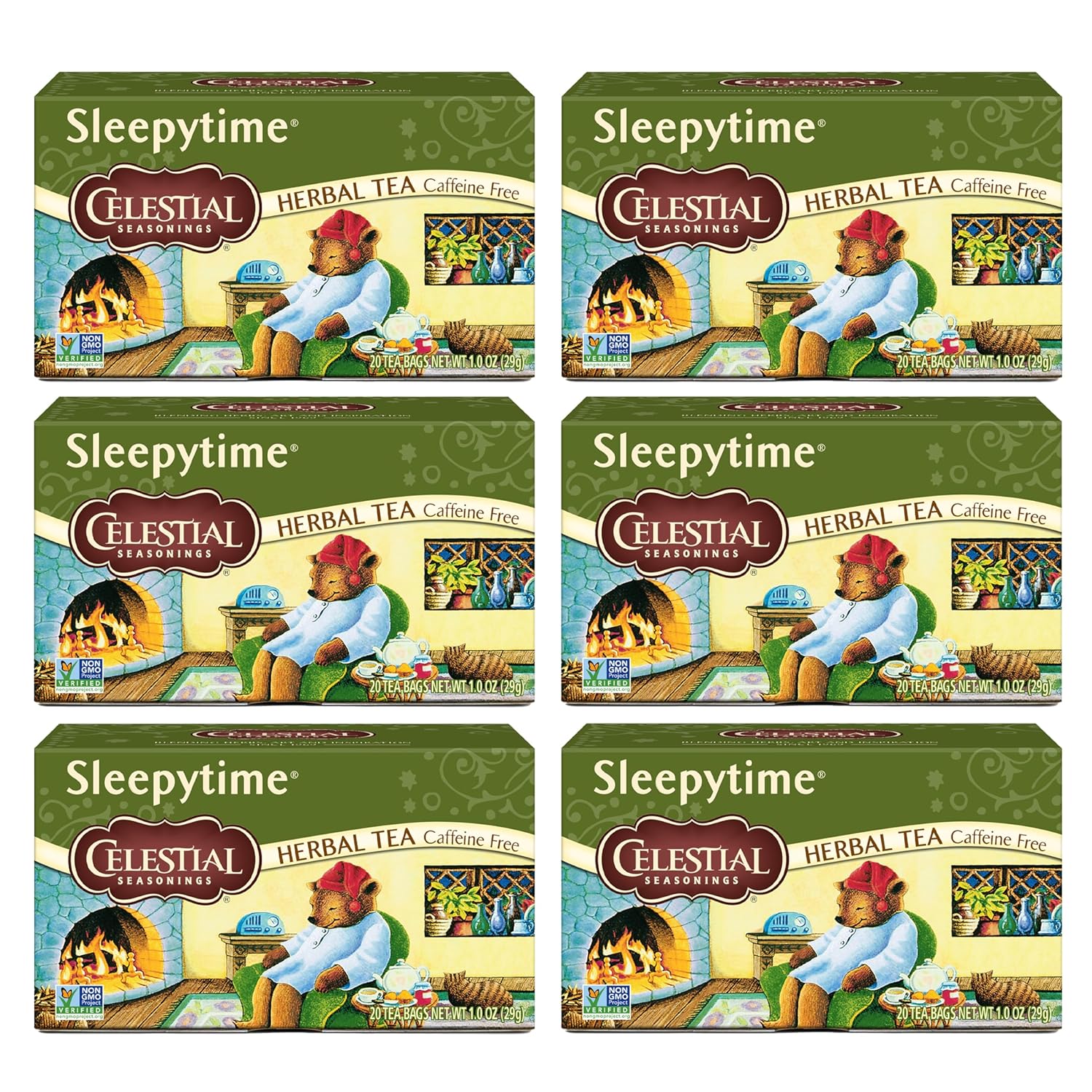 Celestial Seasonings Sleepytime Herbal Tea, Caffeine Free, 20 Tea Bags Box, (Pack Of 6)