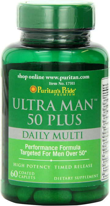 Puritan's Pride High Potency Ultra Man 50 Plus Coated Caplets, 60 Count