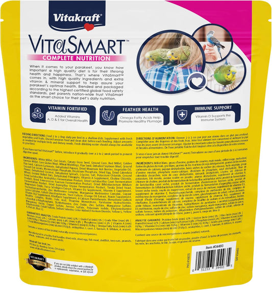 Vitakraft Vita Smart Gourmet Parakeet Food - Vitamin-Fortified - Daily Pet Bird Food 2 Pound (Pack Of 1)