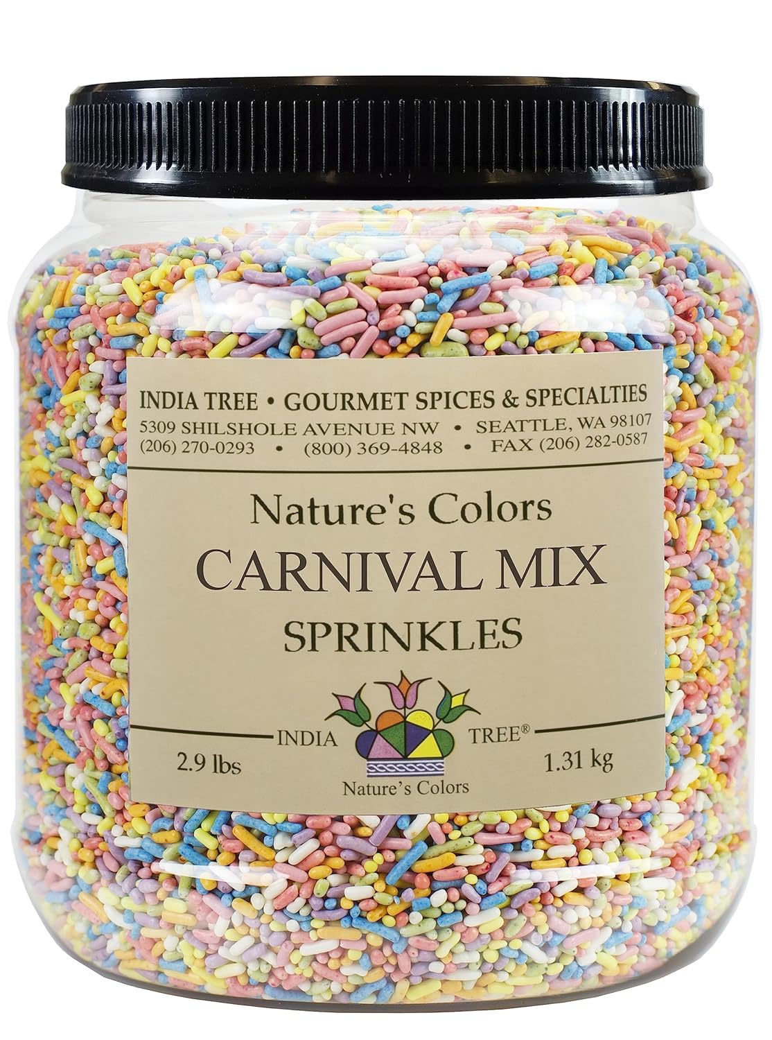 India Tree Nature'S Colors Carnival Mix Sprinkles, 2.9-Pound Jar, Naturally Colored Sprinkle With Vegetable Colorants, Kosher