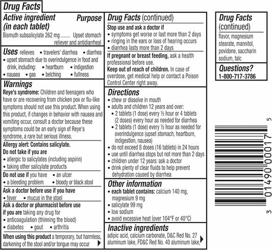 Pepto Bismol Pocket Chewable Tablets For Nausea, Heartburn, Indigestion, Upset Stomach, And Diarrhea - 5 Symptom Fast Relief, Cherry Flavor 24 Ct