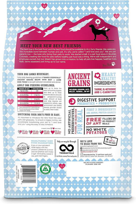 I and love and you Naked Essentials Ancient Grains Dry Dog Food - Lamb + Beef - High Protein, Real Meat, No Fillers, 23lb Bag
