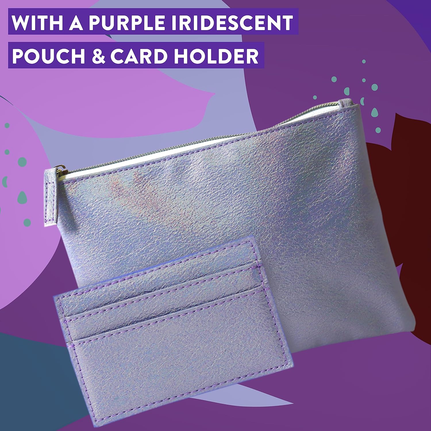Impulse Sky Is The Limit Body Spray Fragrance & On-The-Go With A Purple Iridescent Makeup Bag And Card Holder Set For Her 2 Piece