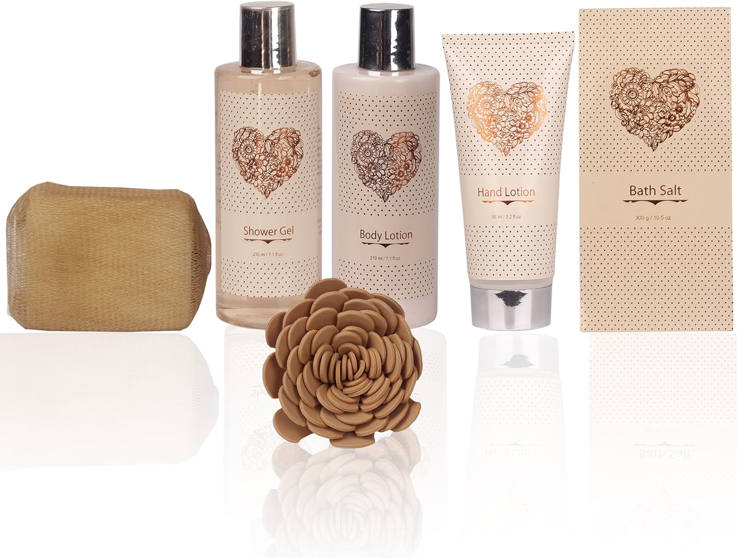Spa Gift Basket “ Bath And Body Set With Vanilla Fragrance By Lovestee - Bath Gift Basket Includes Shower Gel Body Lotion Hand Lotion Bath Salt Eva Sponge And A Bath Puff
