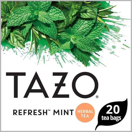 Tazo Refresh Mint Herbal Tea Bags, Caffeine-Free, 20 Herbal Tea Bags, 6 Count