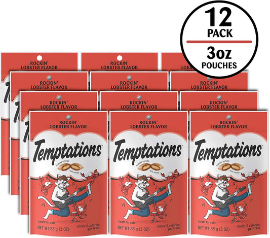 Temptations Classic Crunchy And Soft Cat Treats Rockin' Lobster Flavor, 3 Oz. Pouch (Pack Of 12)