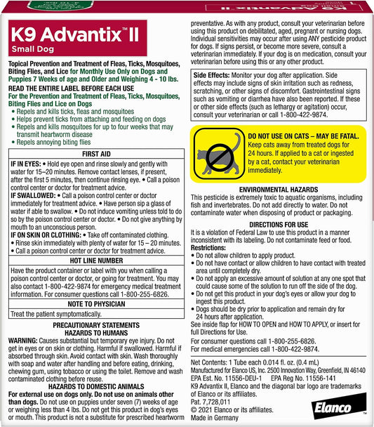 K9 Advantix Ii Small Dog Vet-Recommended Flea, Tick & Mosquito Treatment & Prevention | Dogs 4-10 Lbs. | 1-Mo Supply