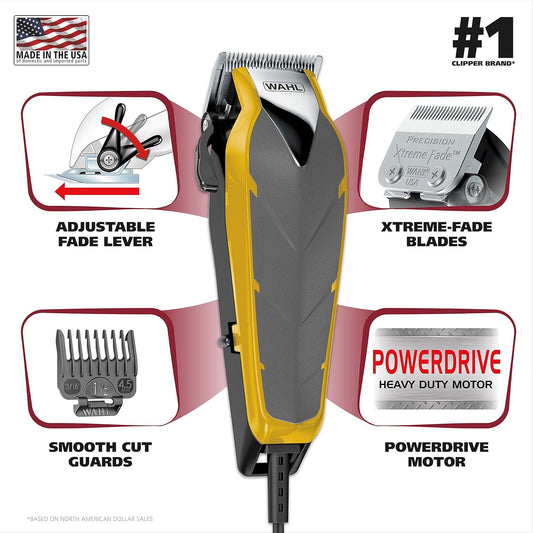 Wahl Usa Fade Cut Corded Clipper Haircutting Kit For Blending & Fade Cuts With Extreme-Fade Precision Blades, Heavy Duty Motor, Secure-Snap Attachment Guards, & Fade Lever For Haircuts - Model 79445