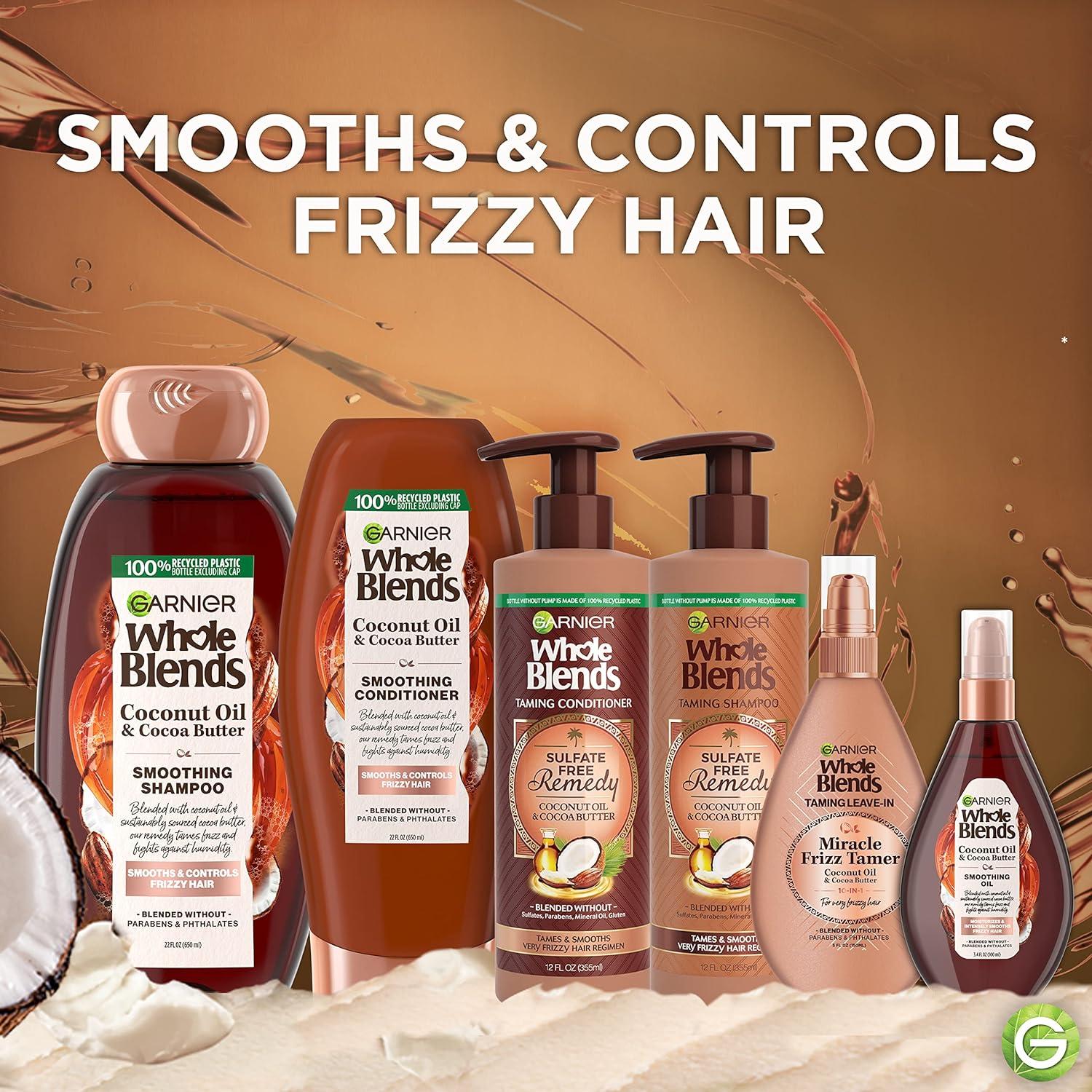 Garnier Whole Blends Sulfate Free Remedy Miracle Frizz Tamer 10-in-1 Leave-In Conditoner for Very Frizzy Hair, Coconut Oil & Cocoa Butter, 5 Fl Oz, 2 Count (Packaging May Vary) : Beauty & Personal Care
