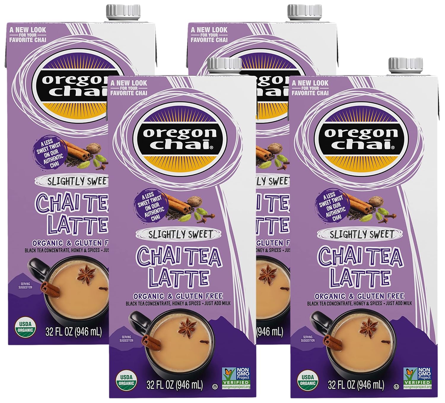 Oregon Chai Slightly Sweet Chai Concentrate, 32 Fluid Ounce (Pack Of 4)