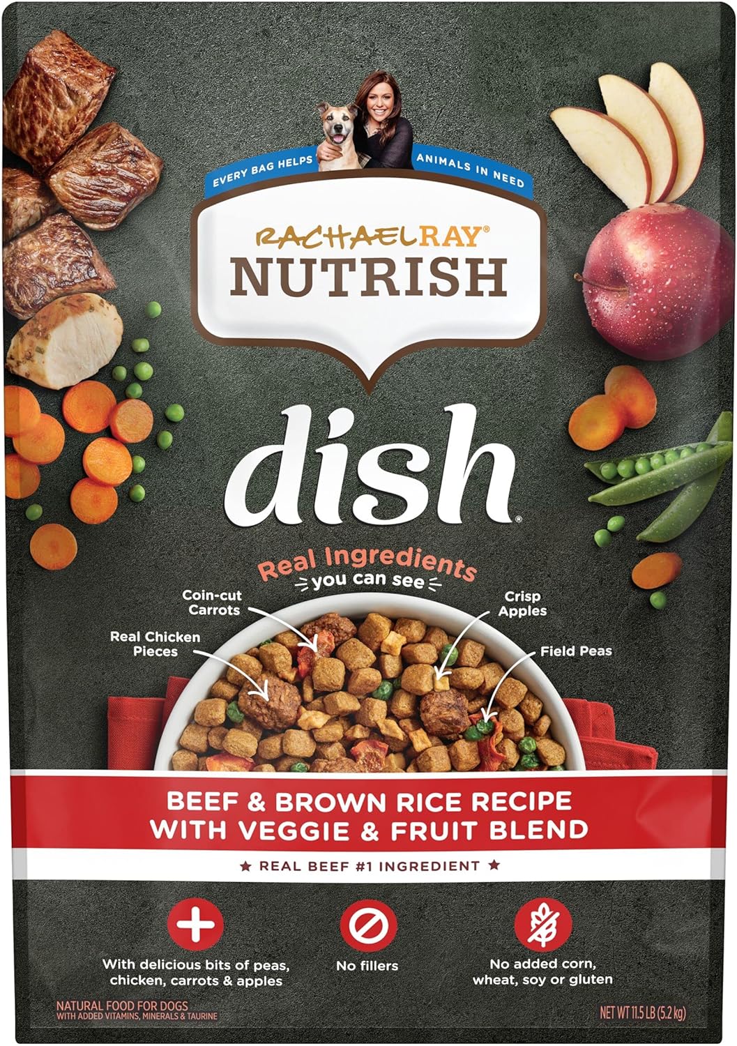 Rachael Ray Nutrish Dish Premium Dry Dog Food, Beef & Brown Rice Recipe With Veggies, Fruit & Chicken, 11.5 Pound Bag