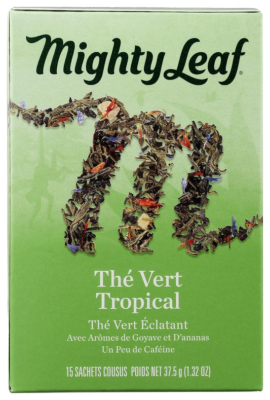 Mighty Leaf Tea, Green Whole Leaf Tea Bags - Green Tea Tropical - Light Caffeine - Blended With Pineapple, Guava & Tropical Fruit Flavors - 15 Count