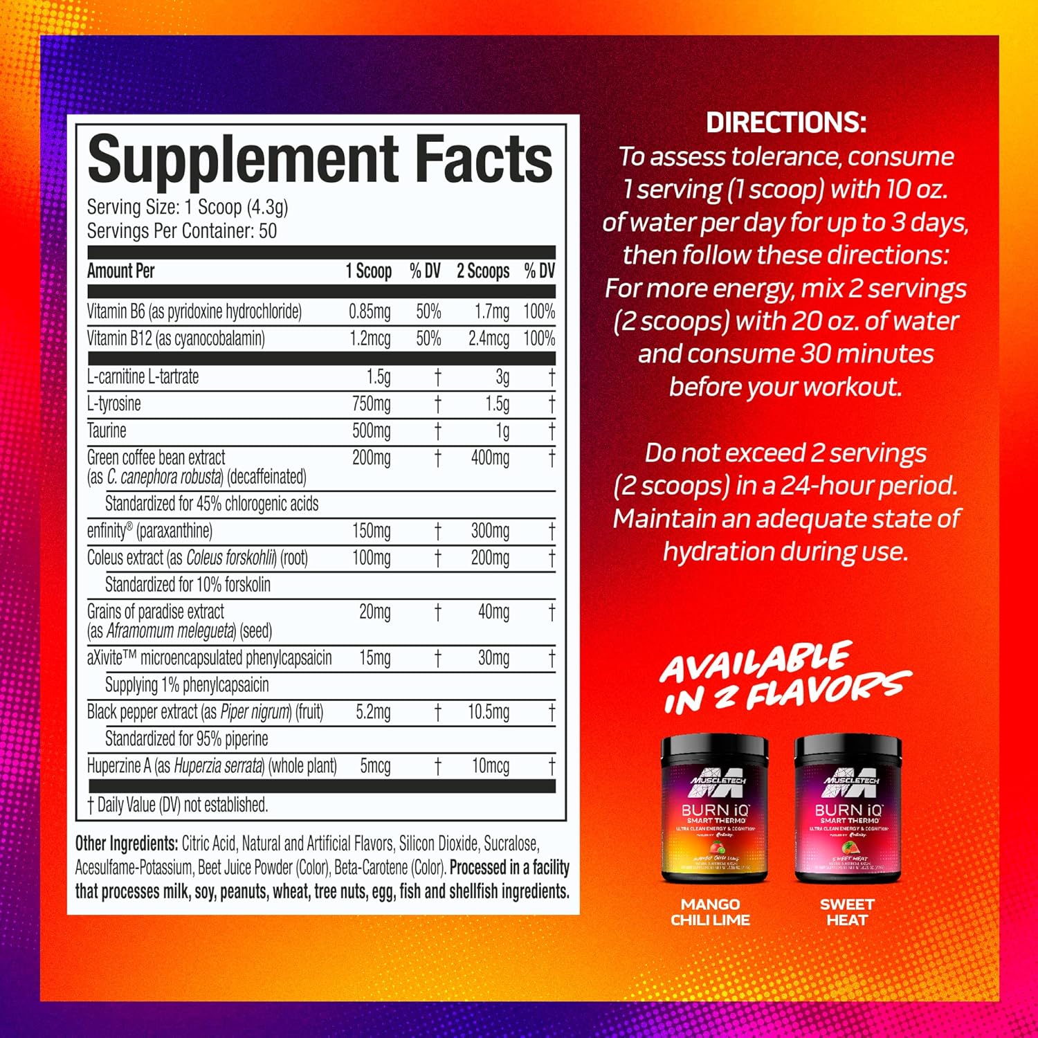 MuscleTech Burn iQ Smart Thermo Supplement Fueled with Paraxanthine Enhanced Energy & Cognition for Men and Women Mango Chili Lime (50 Servings) : Health & Household