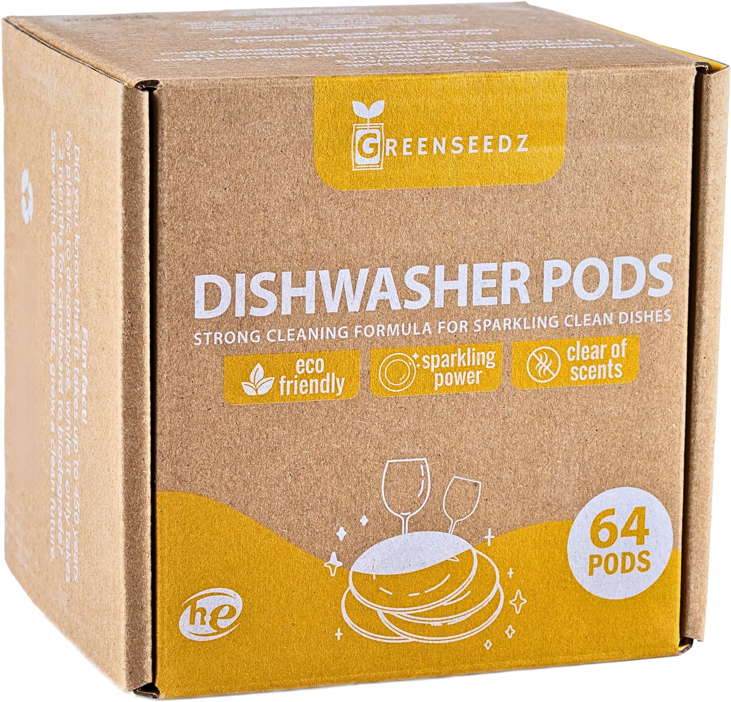 Eco Friendly Dishwasher Detergent Pods, Cuts Grease, 64 Count, Powerful Formula for Sparkling Clean Dishes, HE Compatible