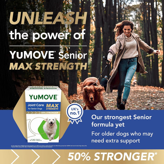 YuMOVE Senior MAX Strength | Maximum Strength Joint Supplement for Older, Stiff Dogs with Glucosamine, Chondroitin, Green Lipped Mussel | Aged 9+ | 120 Tablets?YMSM120