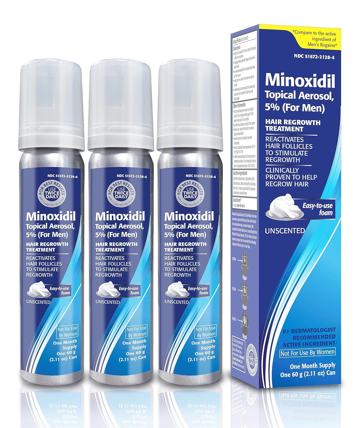 Taro Minoxidil Topical Aerosol Foam, 5%, Hair Regrowth 3 Months Treatment For Men, 2.11 Oz (3 Pack)