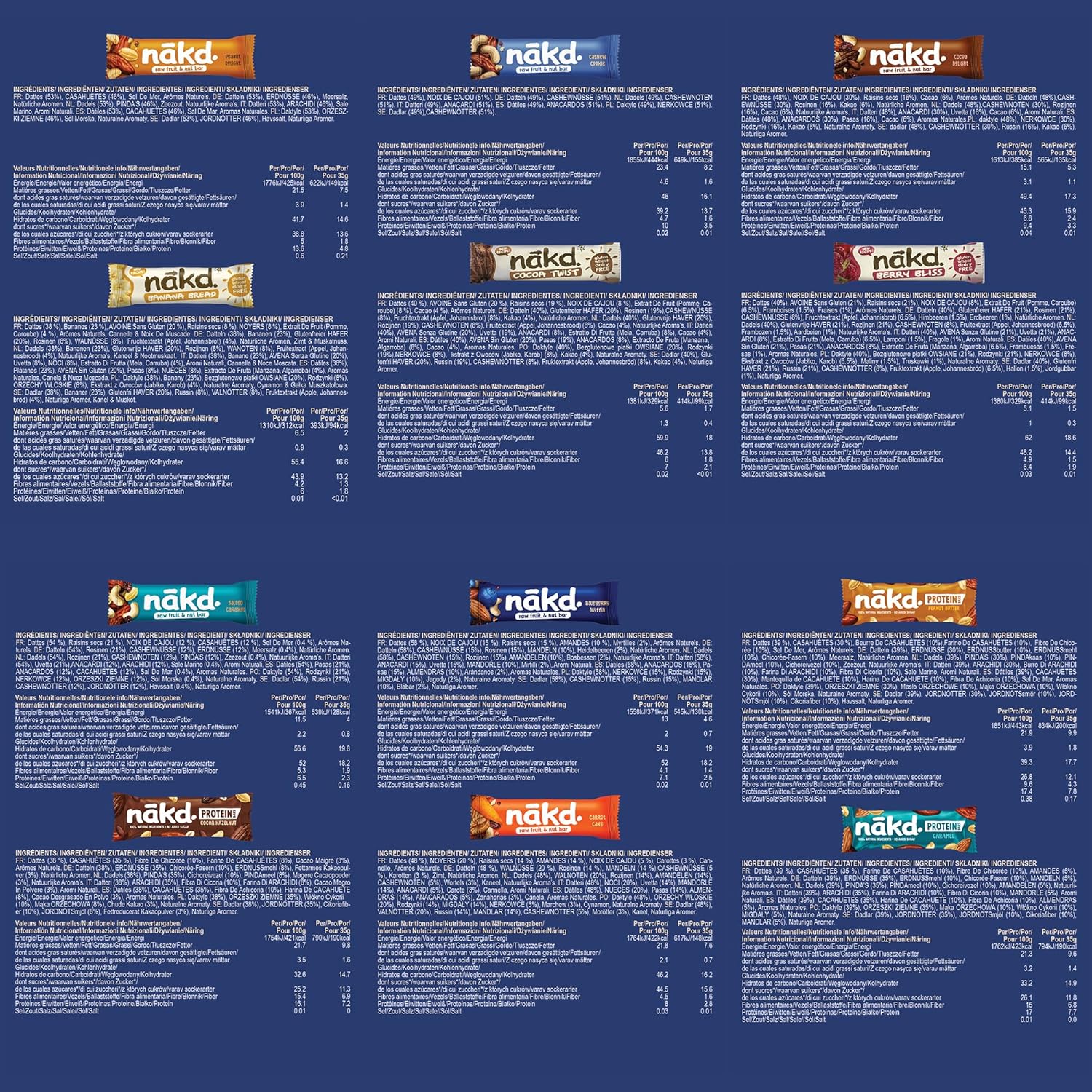 Nakd Bars 72 - Nakd Fruit And Nut Bars 72 x 35g. Low Calorie Snacks, Breakfast, Snack Bars that are Vegan, Dairy Free, Wheat Free, Gluten Free. : Amazon.co.uk: Grocery
