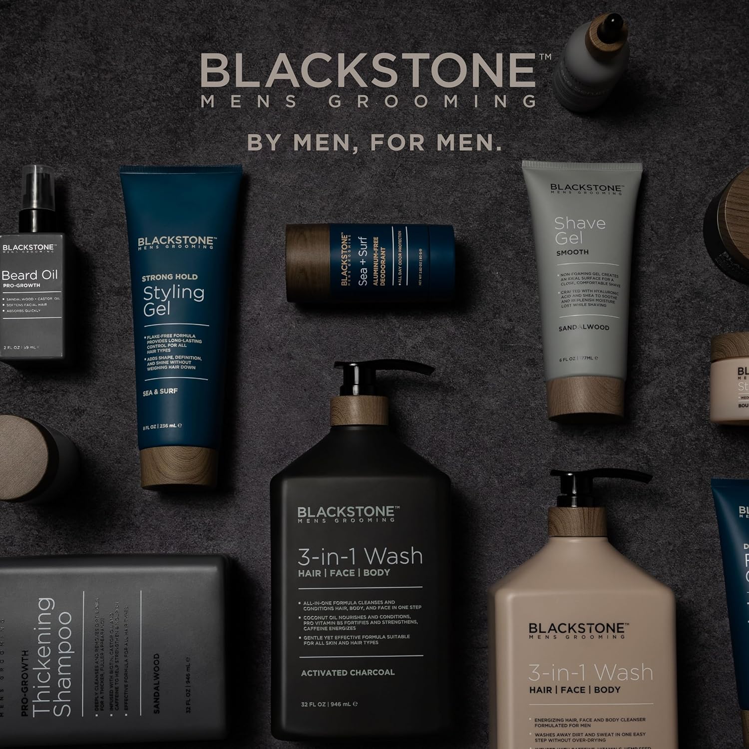 Blackstone Men'S Grooming 3-In-1 Wash For Men With Coconut Oil, Vitamin B5 And Caffeine | Cleanses & Conditions Hair, Body, & Face | For All Skin & Hair Types - Activated Charcoal (32 Fl Oz) : Beauty & Personal Care