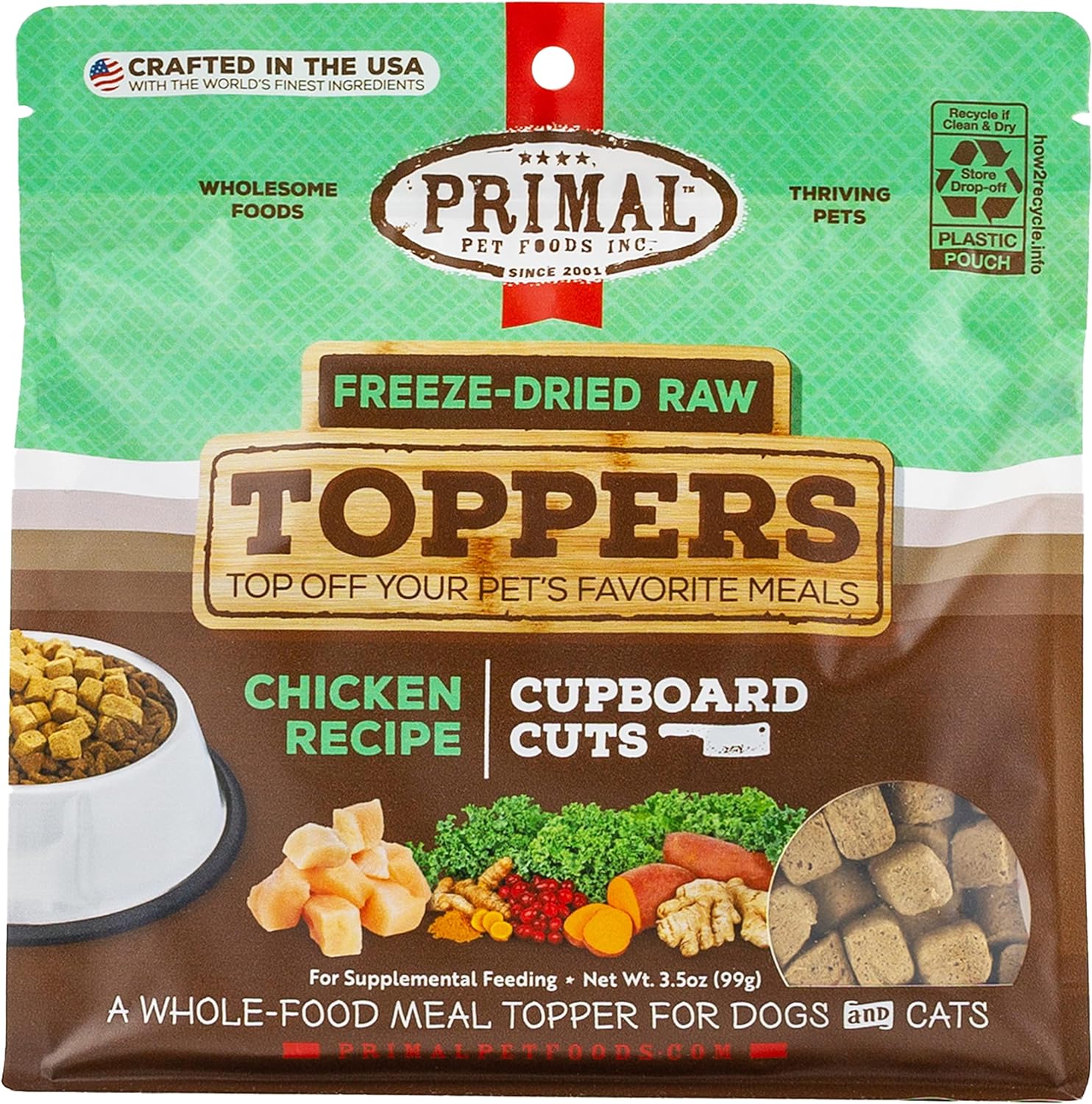 Primal Freeze Dried Raw Dog Food Topper & Cat Food Topper, Cupboard Cuts; Grain Free Meal Mixers with Probiotics, Also Use as Freeze Dried Dog Treats & Cat Treats (Chicken, 3.5 oz)