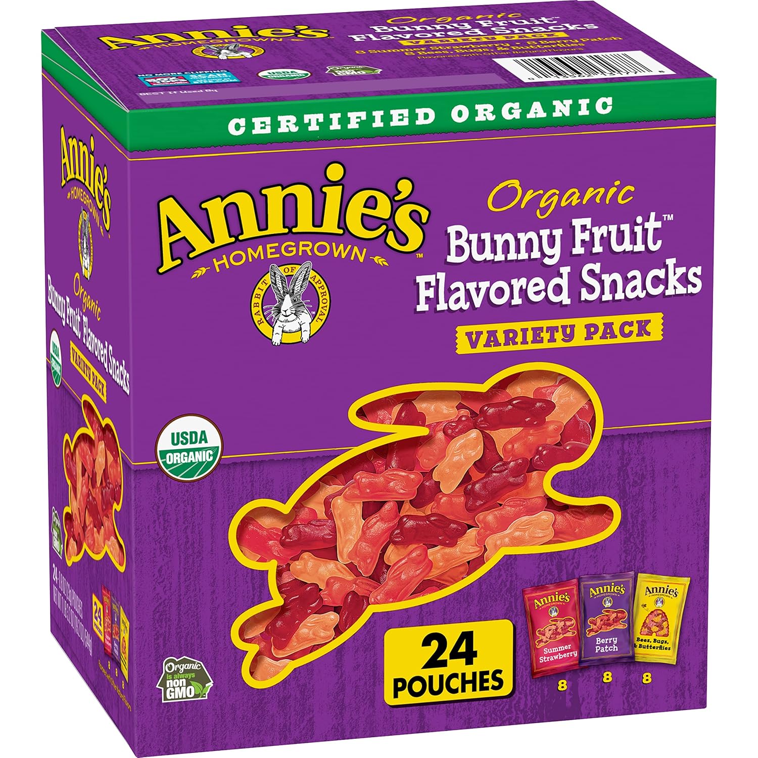 Annie'S Organic Bunny Fruit Snacks, Gluten Free, Variety Pack, 24 Pouches