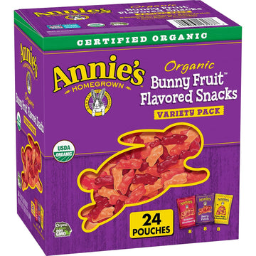 Annie'S Organic Bunny Fruit Snacks, Gluten Free, Variety Pack, 24 Pouches